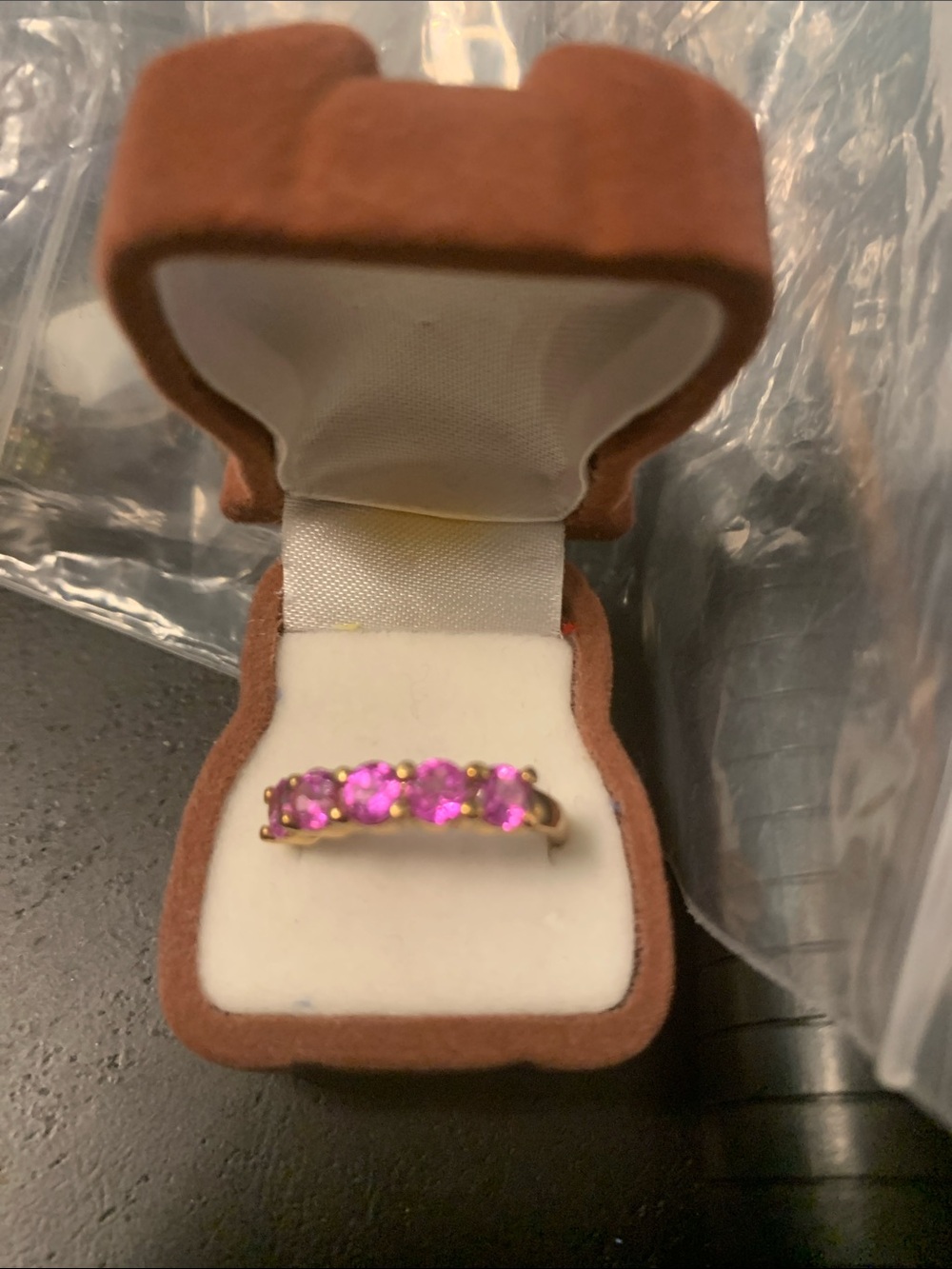 925 China Sterling Silver Gold Overlay With 5-Pink Sapphires size 7. Beautiful!